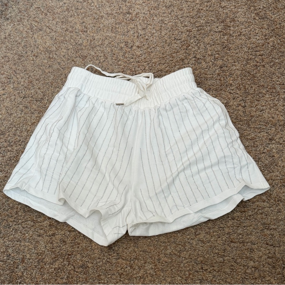 NWOT - Vocal - White Silver Rhinestone Striped Women's Shorts - Small